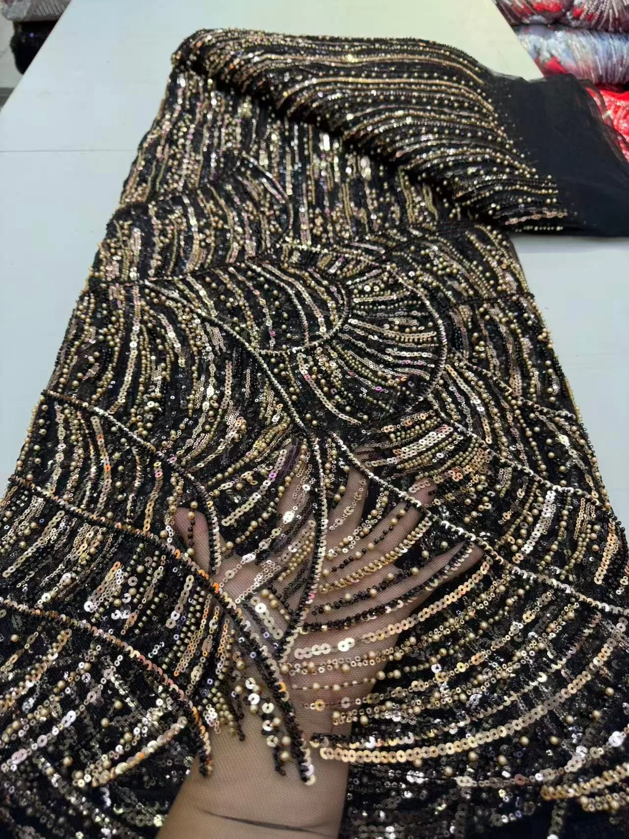 

Latest 2025 High Quality African Nigerian With Tulle Sewing Lace Fabric Guipure Embroidery Beads Dresses Sequins 5Yards JY488