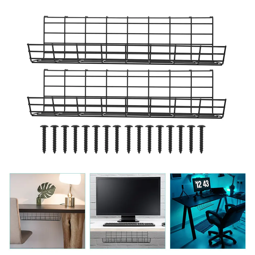 

Комплект из 2-х прочных железных лотков для организации кабелей под столом: органайзер для USB-хабов, сетевых фильтров и проводов, держатель для кабель-менеджмента на рабочем столе