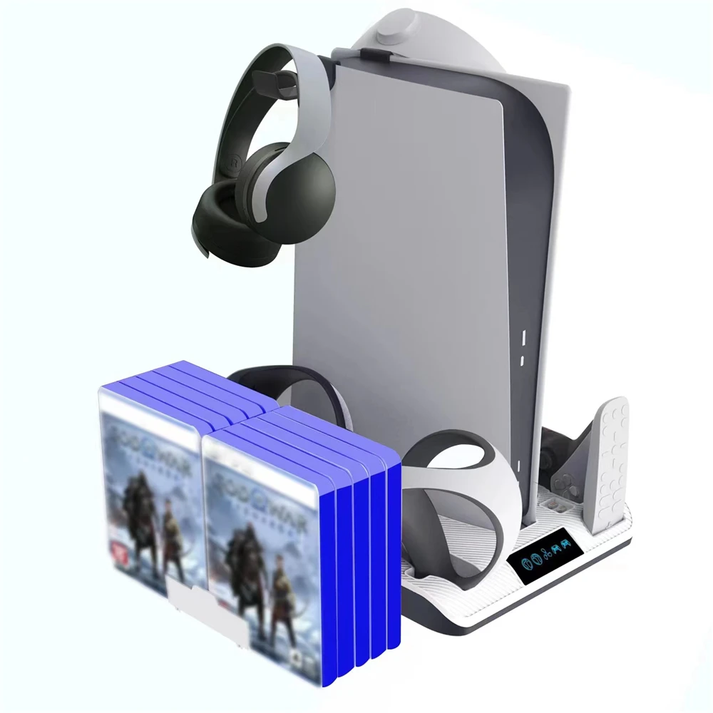 Multifunctional Cooling Stand For PS5 Console With Dual Controller Charger CD VR2 Helmet Storage for PS VR2 Handle Charging Dock