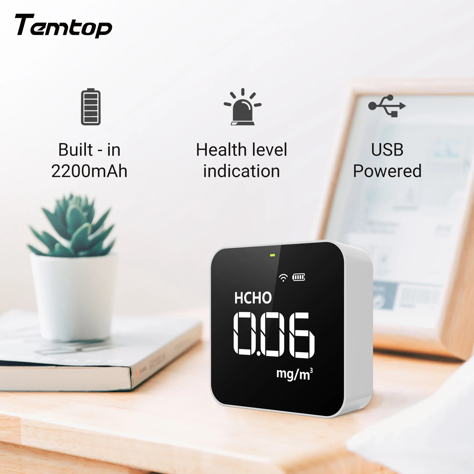 Temtop-Medidor de Monitor de calidad del aire M10i, Detector de formaldehído, grabación de datos en tiempo Real, WiFi, PM2.5, TVOC, AQI, HCHO