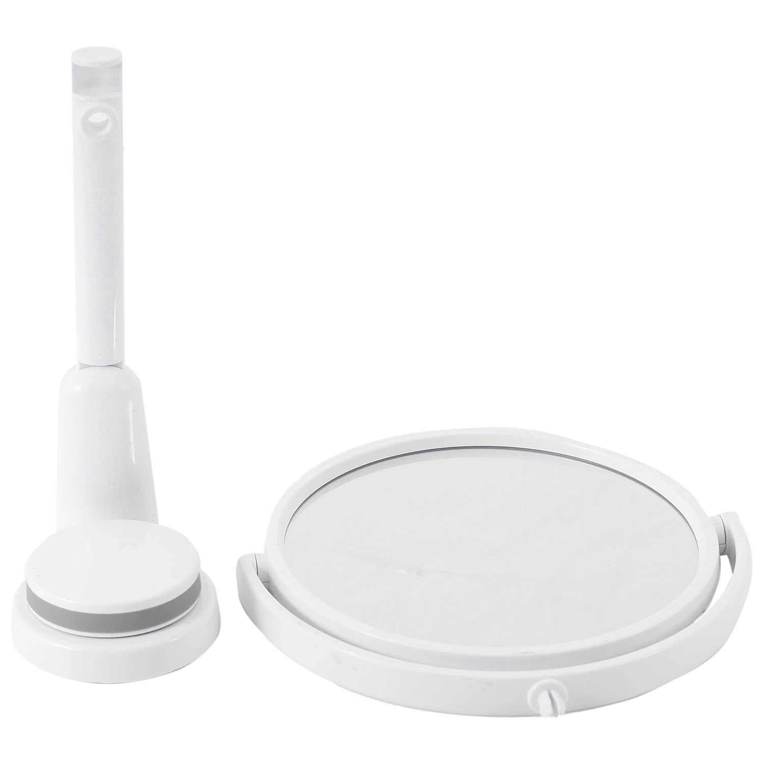 AT44-Modern Drill-Free Bathroom Mirror 2 Side Makeup Vanity Shave Mirrors Wall Suction Folding Arm Extend Round Bath Accessories