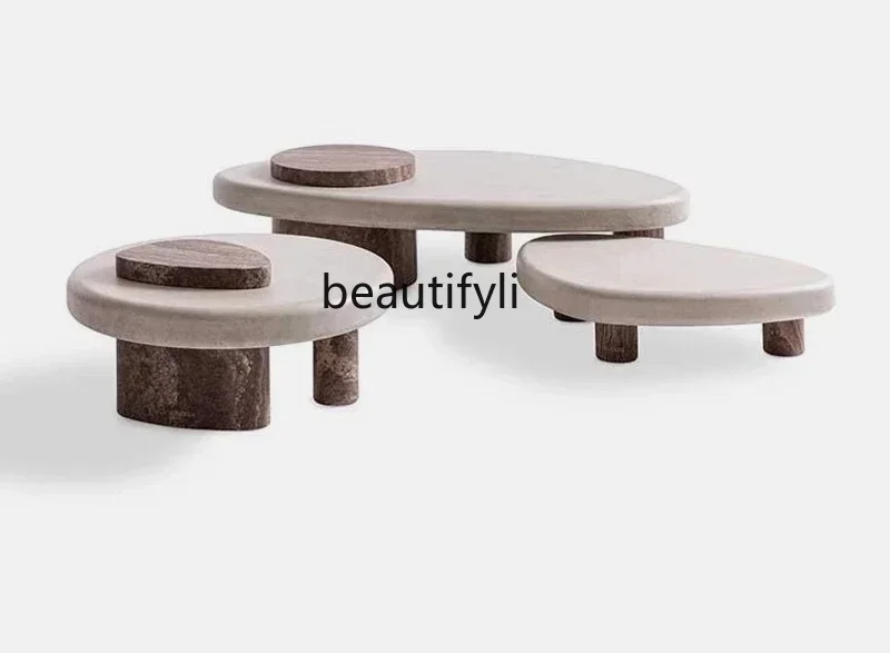 ss8350 Light luxury modern wabi-sabi wind travertine coffee table living room home Italian minimalist designer creative coffee t