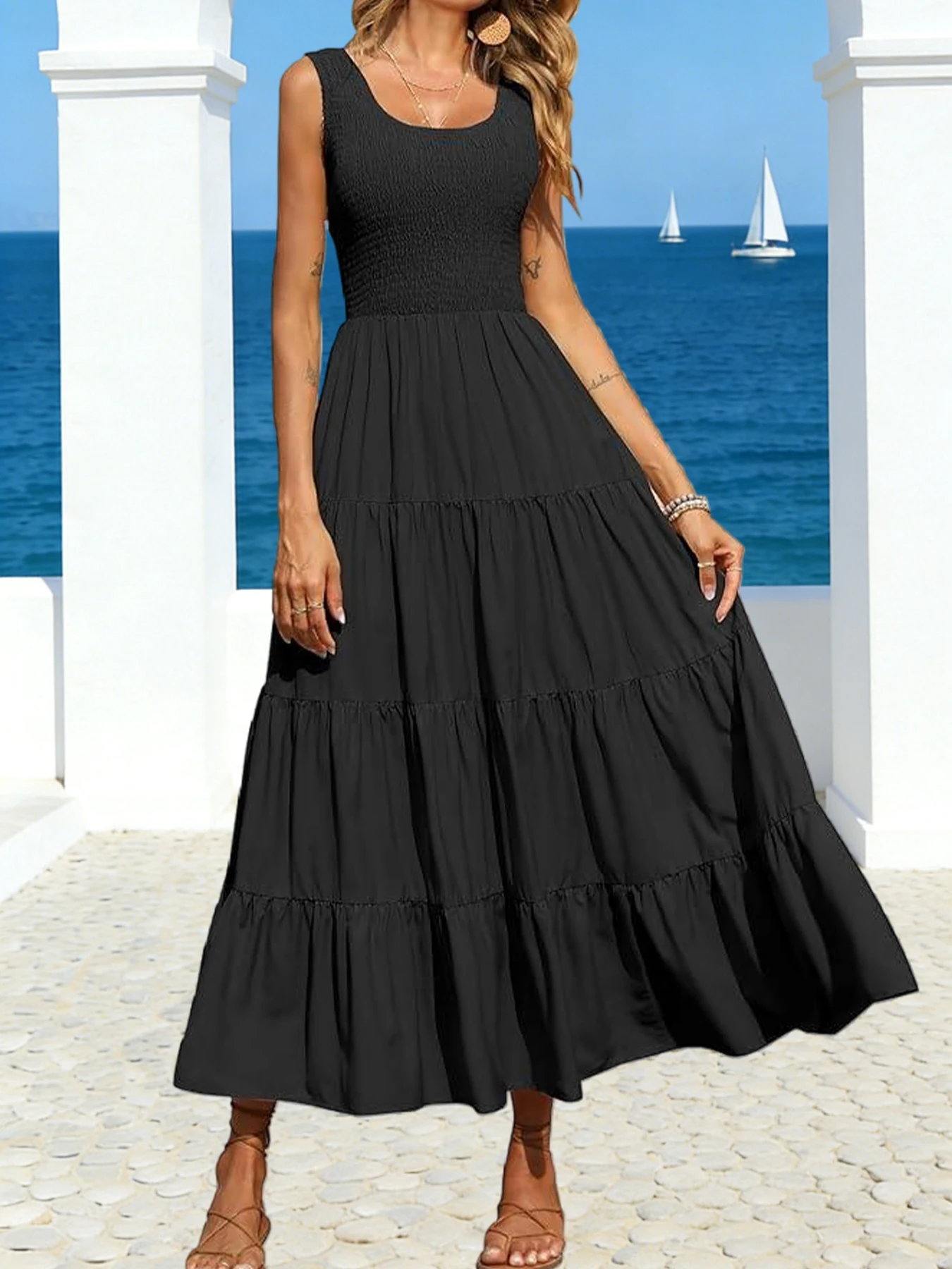 2026 Summer New European and American Women's Satin Halter Dress with Asymmetrical Hem and Pleated Skirt view 2
