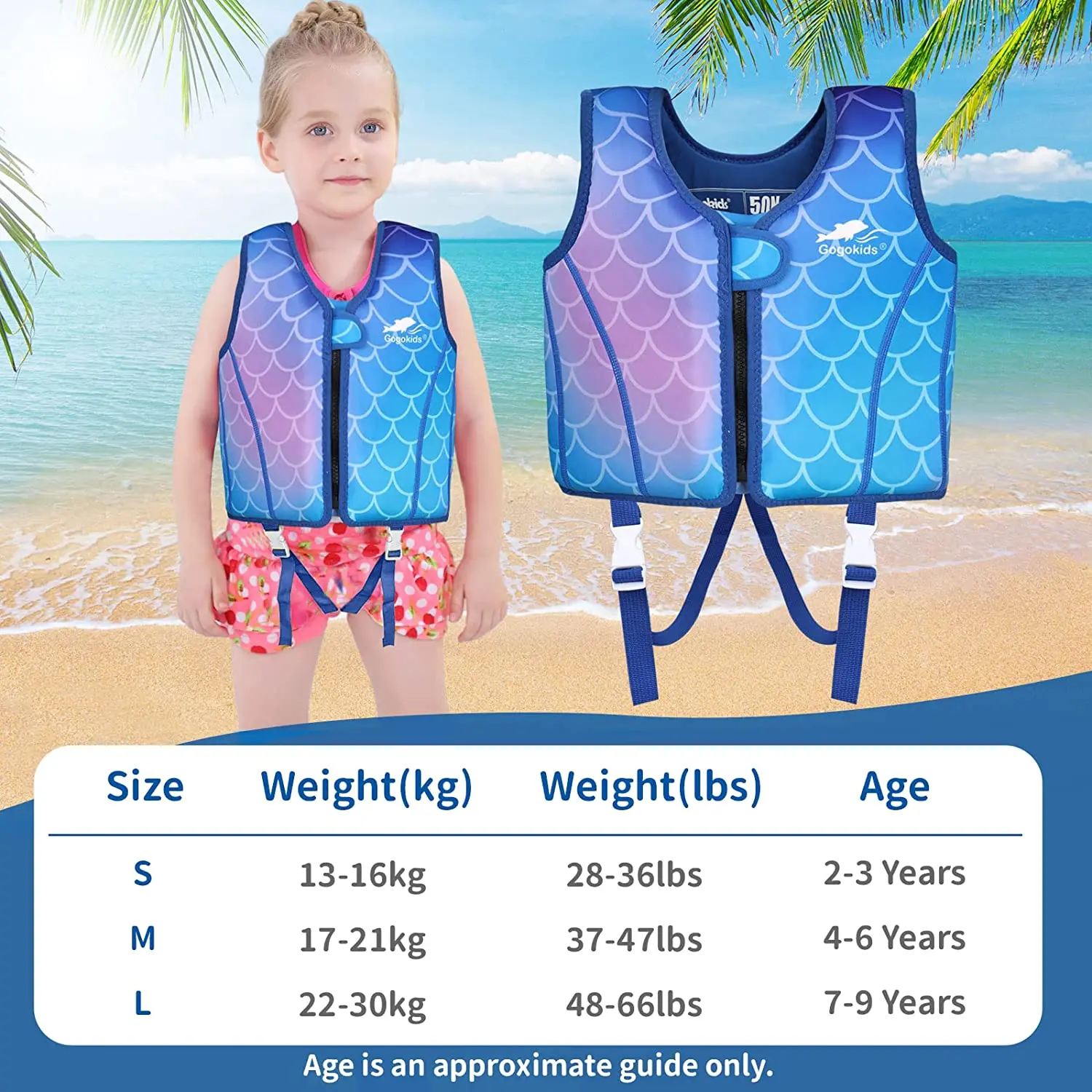 Life Jacket for Kids Mermaid Design with Buckle Safety Swim Vest Water Sports Snorkeling Fishing Surfing Swimming Accessories