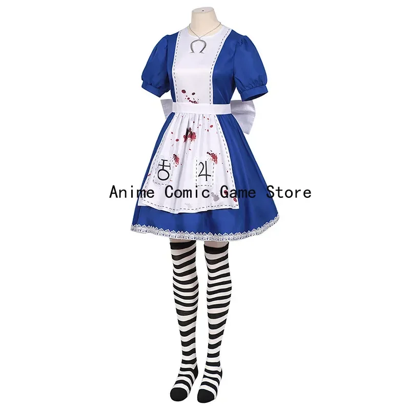 En Stock XS-XL Alice Madness Returns Cosplay collar peluca calcetines juego Alice vestido de sirvienta trajes de fiesta de Halloween para mujeres