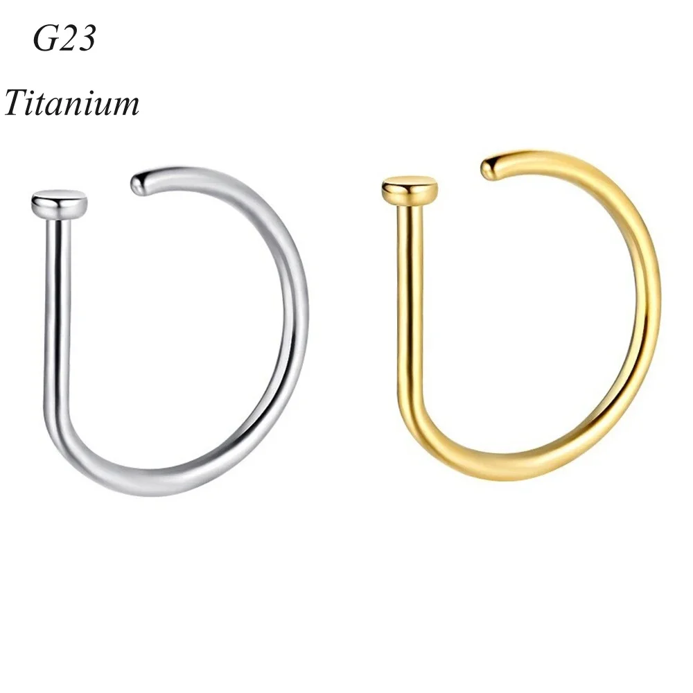 

60 шт. F136 титановое D-образное кольцо в носу, серьги-гвоздики золотого цвета 0,8x8 мм, оптовая продажа, ювелирные изделия для пирсинга