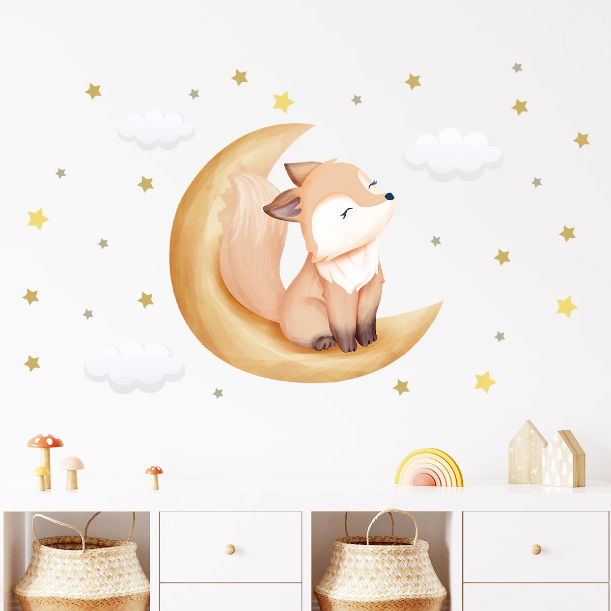 1Pc Cartoon Animal Star Moon Cat Rabbit Bear Wall Stickers for Kids Bedroom Children Room Decoration Living Room Decor for House