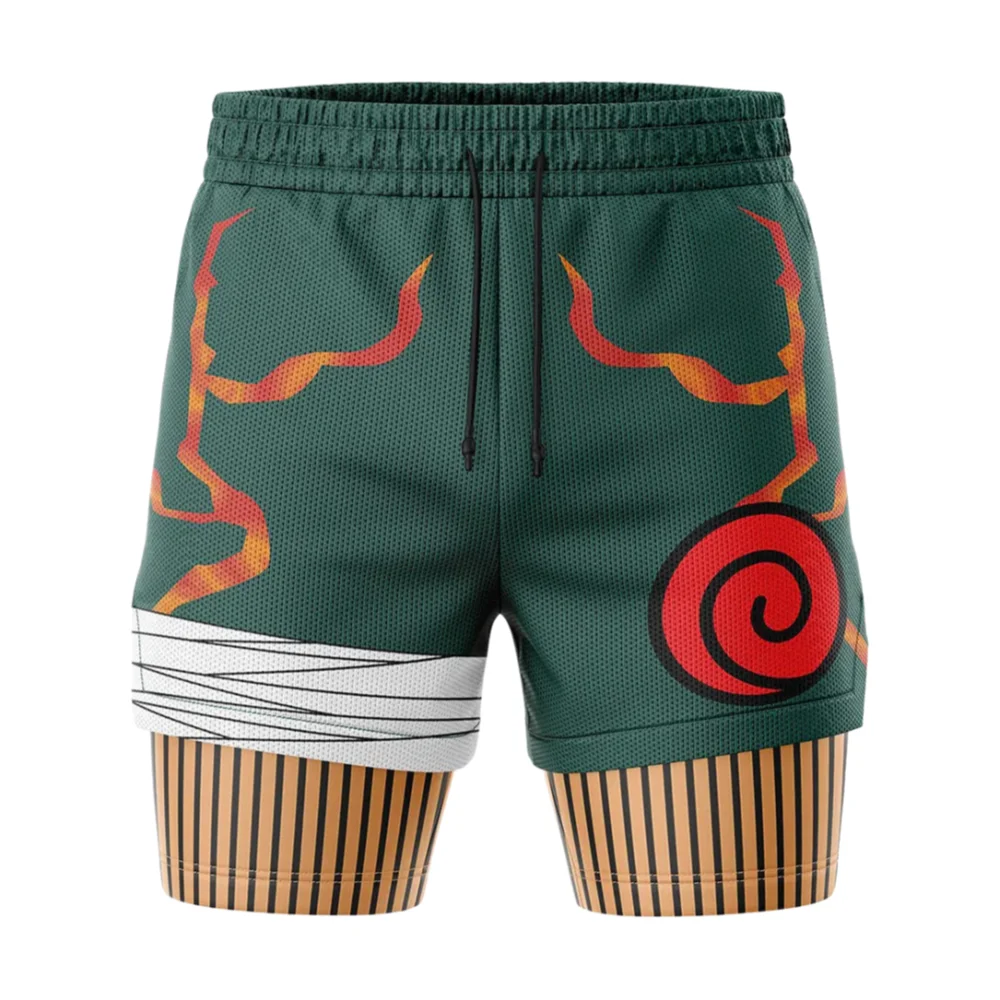 Naruto Might Guy 8th Gate Shippuden Anime 2-in-1 Performance Shorts Family Summer Breathable Quick Dry Unisex Gym Fitness Shorts