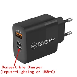 PD 65W High Power USB Charger Super fast Convertible Charger Adapter For iPhone 15 14 13 12 Pro Huawei Xiaomi Samsung Pixel oppo