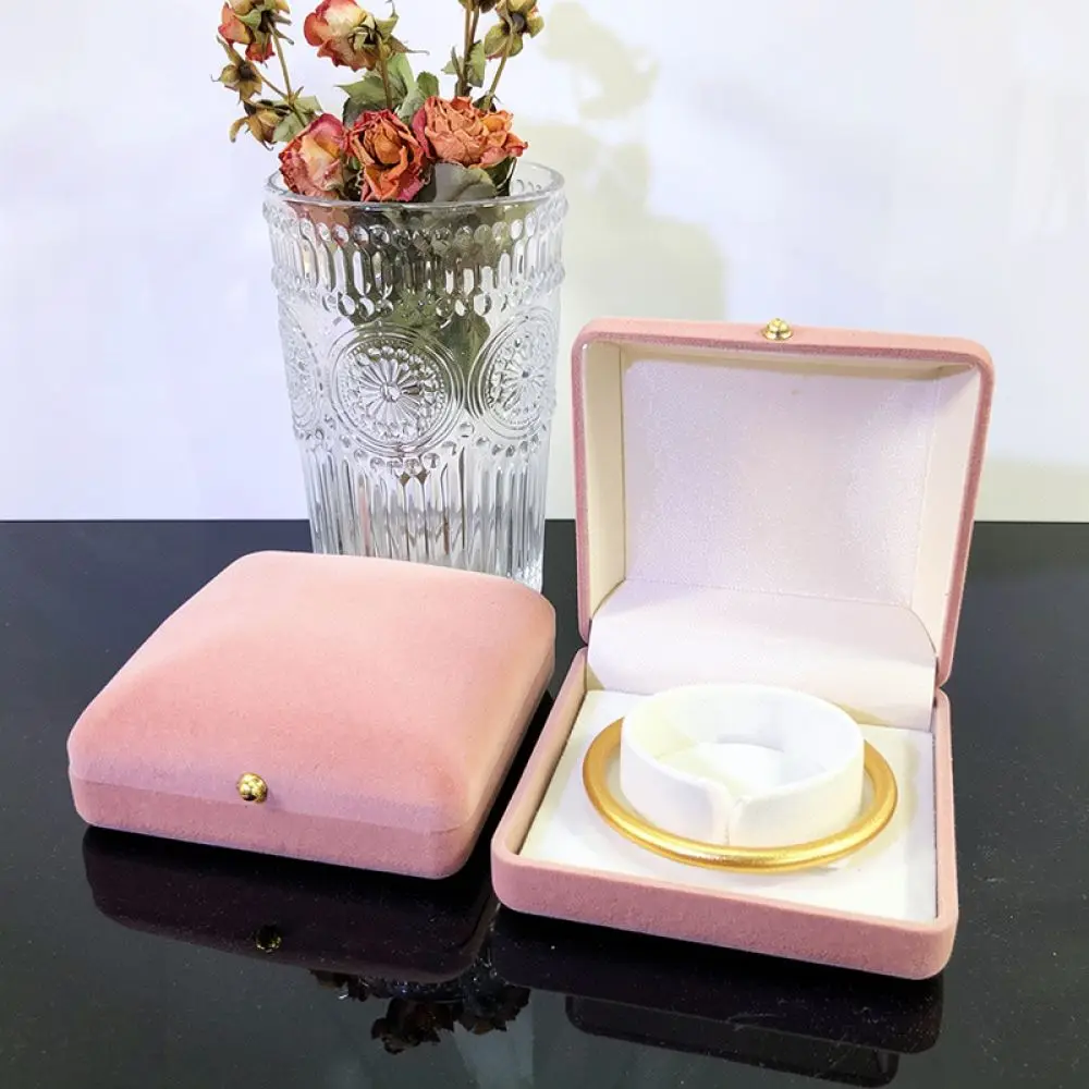 Fashion Jewelry Storage Case Velvet Ring Box Organizer For Wedding Gift Packaging Decorative Gold Button Small Case