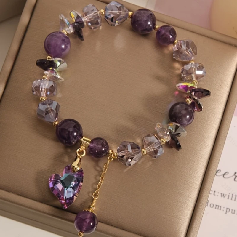 Fashion Delicate Purple Colour Natural Stone Beaded Bracelet Women's Vintage Jewellery Daily Hundred with Pieces Holiday Gifts