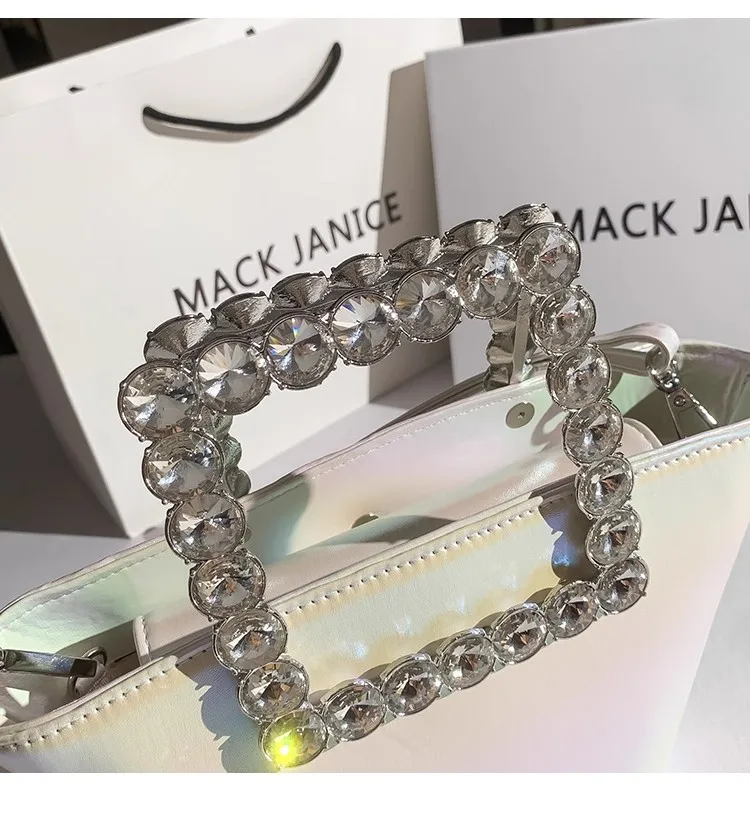 Fashion Gradient Color Bucket Bag Luxury Metal Diamond Handheld Clutch Purse Wedding Party Banquet Bag Shoulder Crossbody Bag