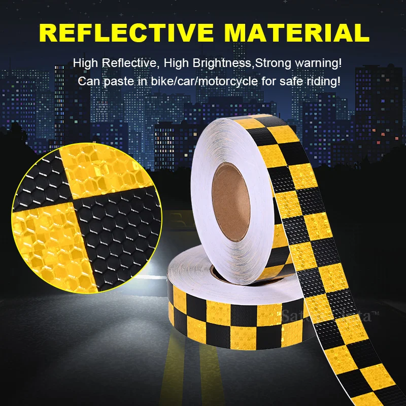 5cmx50m Checkered Reflective Sticker Yellow Black Traffic Safety Waterproof Warning Reflectors Adhesive Tape For Car Truck Trail