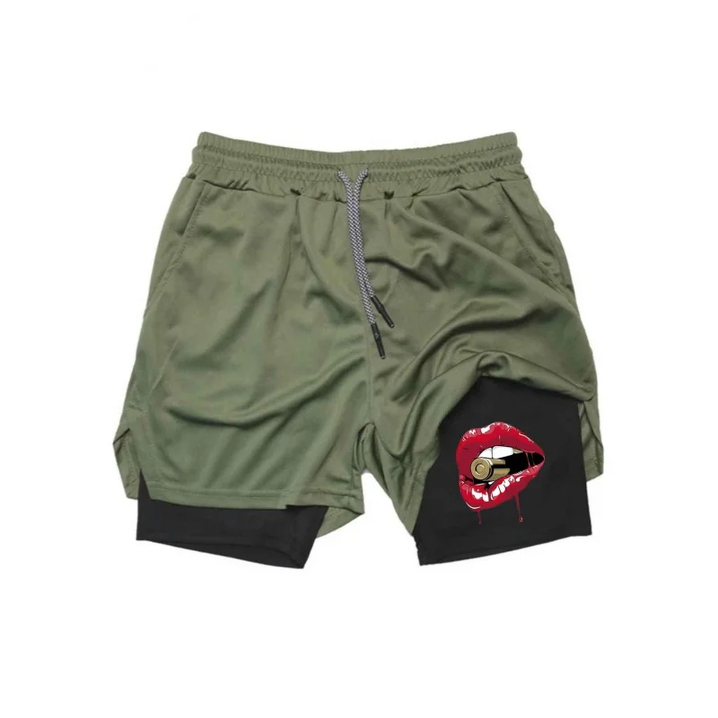 

Printedsports shorts with mobile shorts for summer gym exercise, running shorts