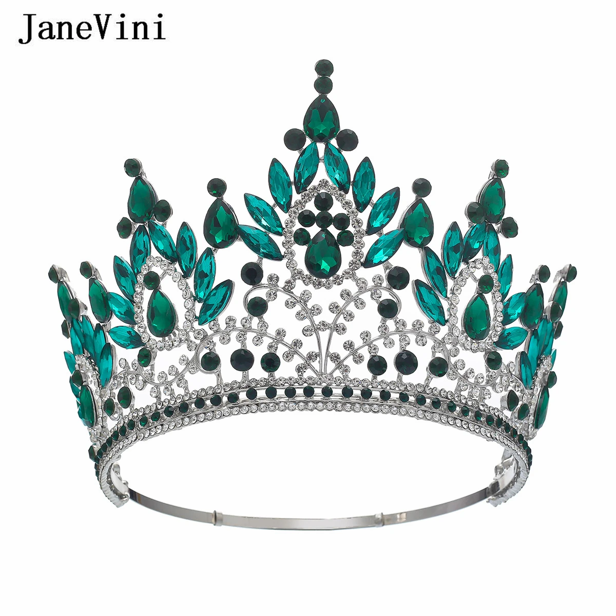 JaneVini Sparkly Miss World Women Big Crown Luxury Red Jewelry Rhinestone Round Wedding Crowns and Tiaras Crystal Bride Headwear