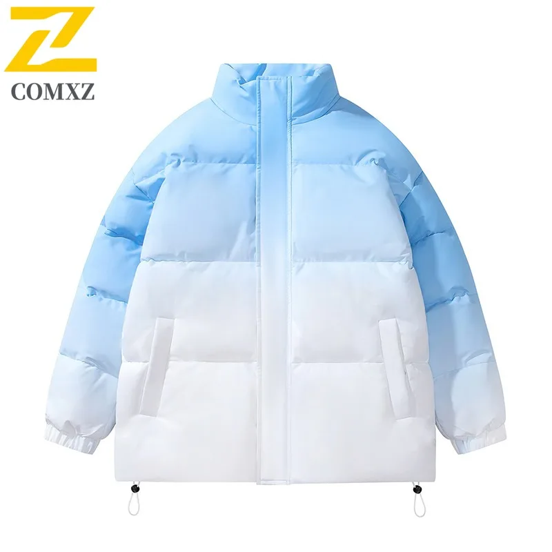 COMXZ 2025 الرجال النساء زوجين الوقوف طوق التدرج سترة قطن الشتاء فضفاضة تناسب العصرية المتخصصة تصميم معطف خفيف الوزن #3