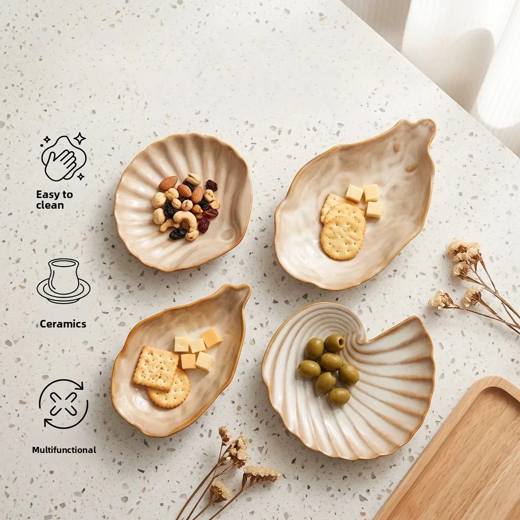 Ceramic Shell Plate High Value Multi-functional Household Tableware Easy Clean Aesthetic Practical Pose Dessert Bread Plates