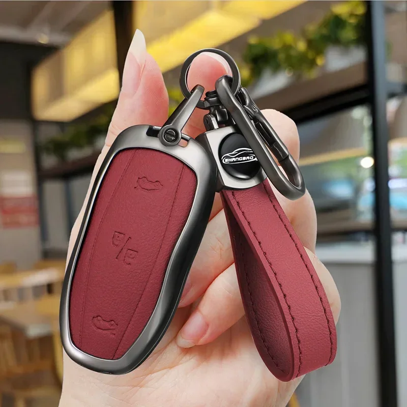 

Zinc Alloy Car Key Fob Silicone Band With Metal Keychain For Tesla Model 3 X S Y Accessories Key Fob Holder Auto Parts