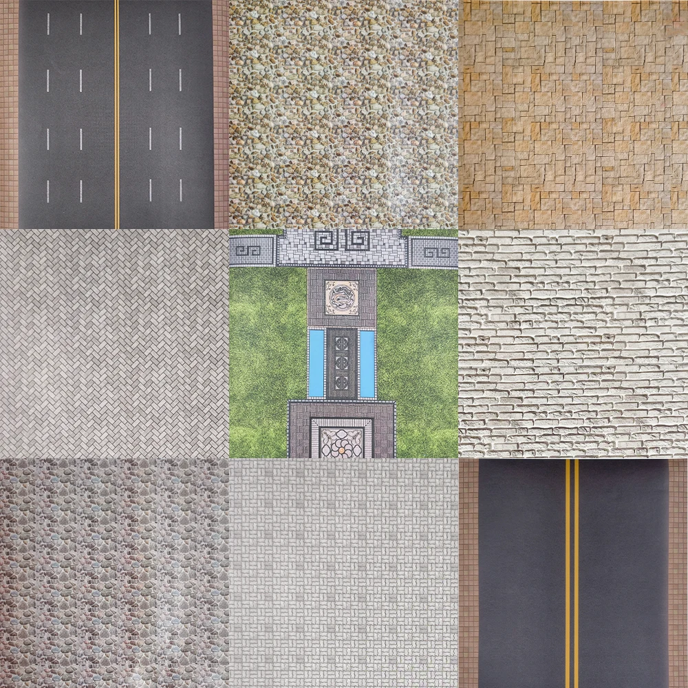 8.26*11.2インチの自己粘着ステッカーシート、DIYモデル、壁、床、工芸品、道路、砂場風景、ドールハウスの装飾用、2枚入り