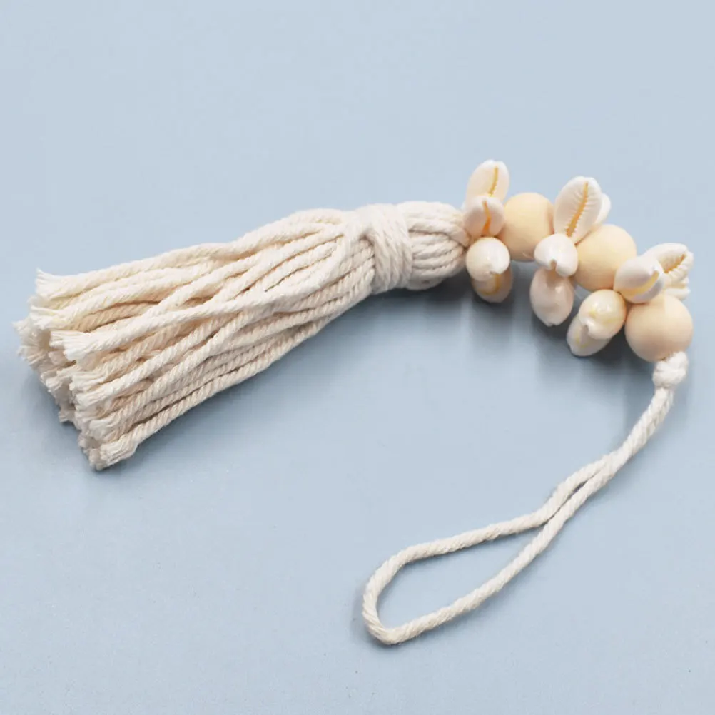 

Rustic Farmhouse Wooden Beads Tassel Pendant Cotton Thread Handmade Decor Shell Design Hanging Ornament Tassels for Crafts