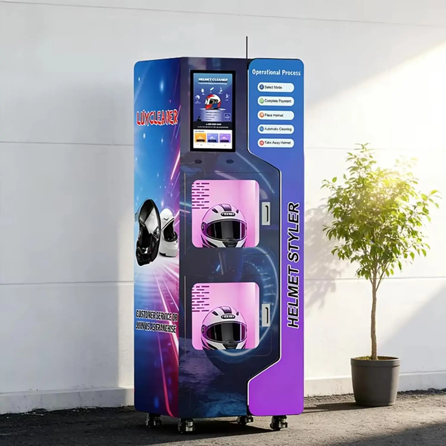 Commercial Customized Self Service Helmet Cleaning Machine with Wash Dry Odor Removal Coin Card App Payment for Racing Venues