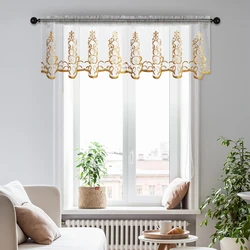 1pc Simple Embroidery Cafe Curtain,Square Argyle Pattern Small Curtain, Rod Pock Sweet Valance for the Kitchen Window Decor