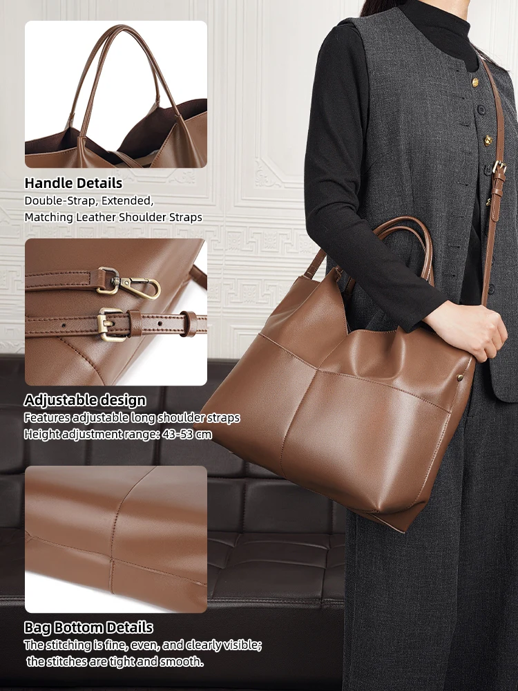 Soft Slouchy Totes Large Office Ladies Bag For Women 100% Genuine Leather Handbag Chic Shoulder Bag Crossbody Purse Laptop Sac view 5