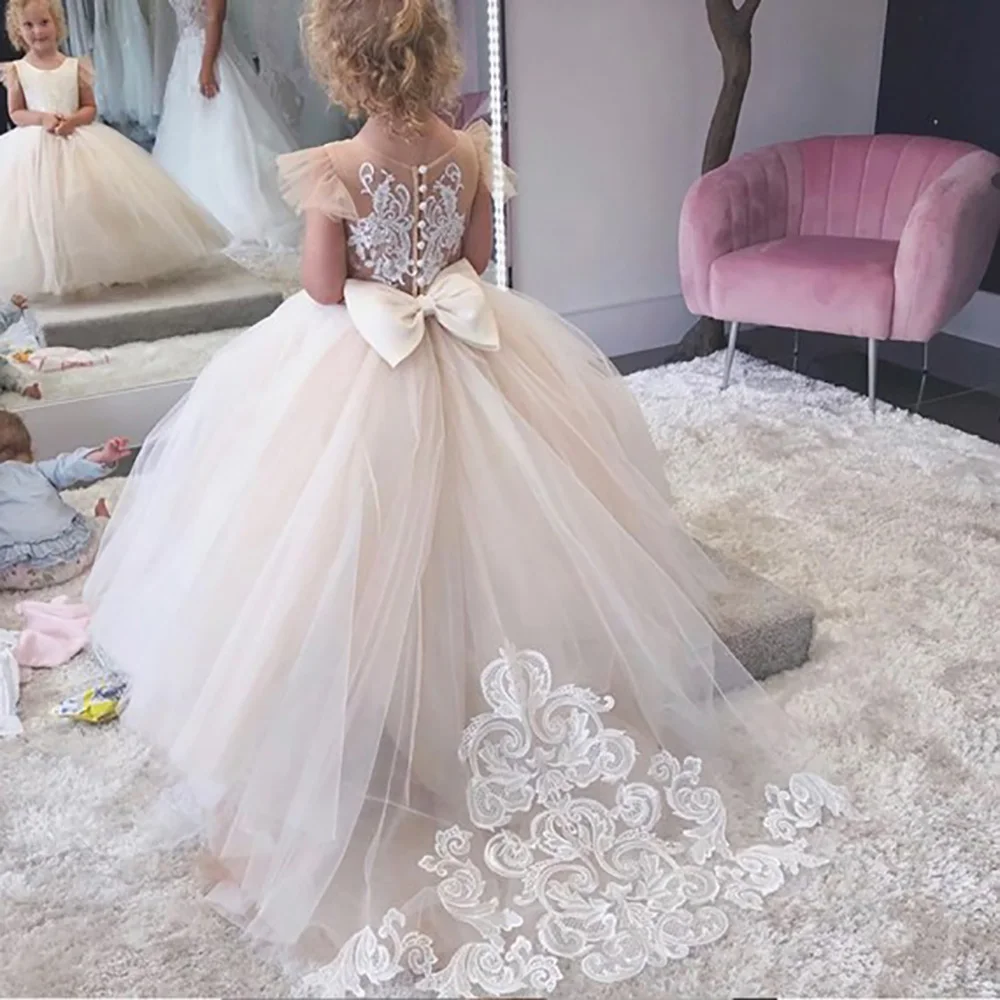 

Lace Ivory Flower Girl Dresses for Wedding Appliques Baby Princess First Communion Evening Party Pageant Prom Birthday Ball Gown