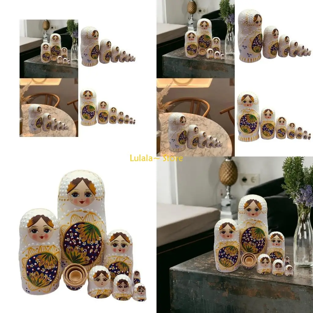 Y4QA الفن الشعبي دمى التعشيش الروسية تمثال خشبي مصنوع يدويًا مع أنماط الأزهار للإهداء ديكورات المكاتب المنزلية