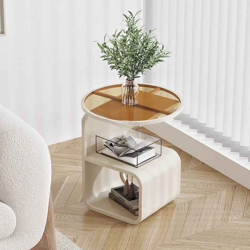 

Приставной столик для гостиной из кованого железа, маленький журнальный столик для спальни, простой современный круглый приставной столик для дивана из закаленного стекла