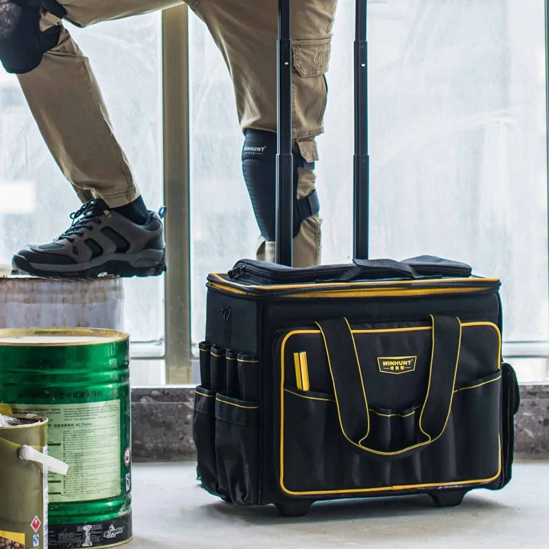 Multi-function Storage Organize Pull Rod Tool Bag Electrician Special Roller Type Canvas Large Capacity Hardware Repair Tool Kit