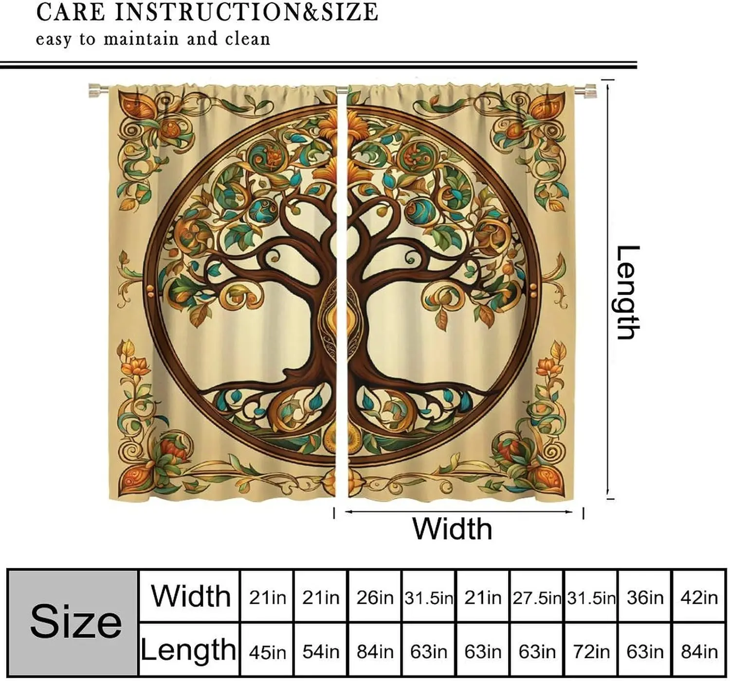 Celtic Tree Of Life Curtain Vintage Swirl Floral Frame Cream Beige Base Light Filter Drape For Bedroom Living Room Homestay