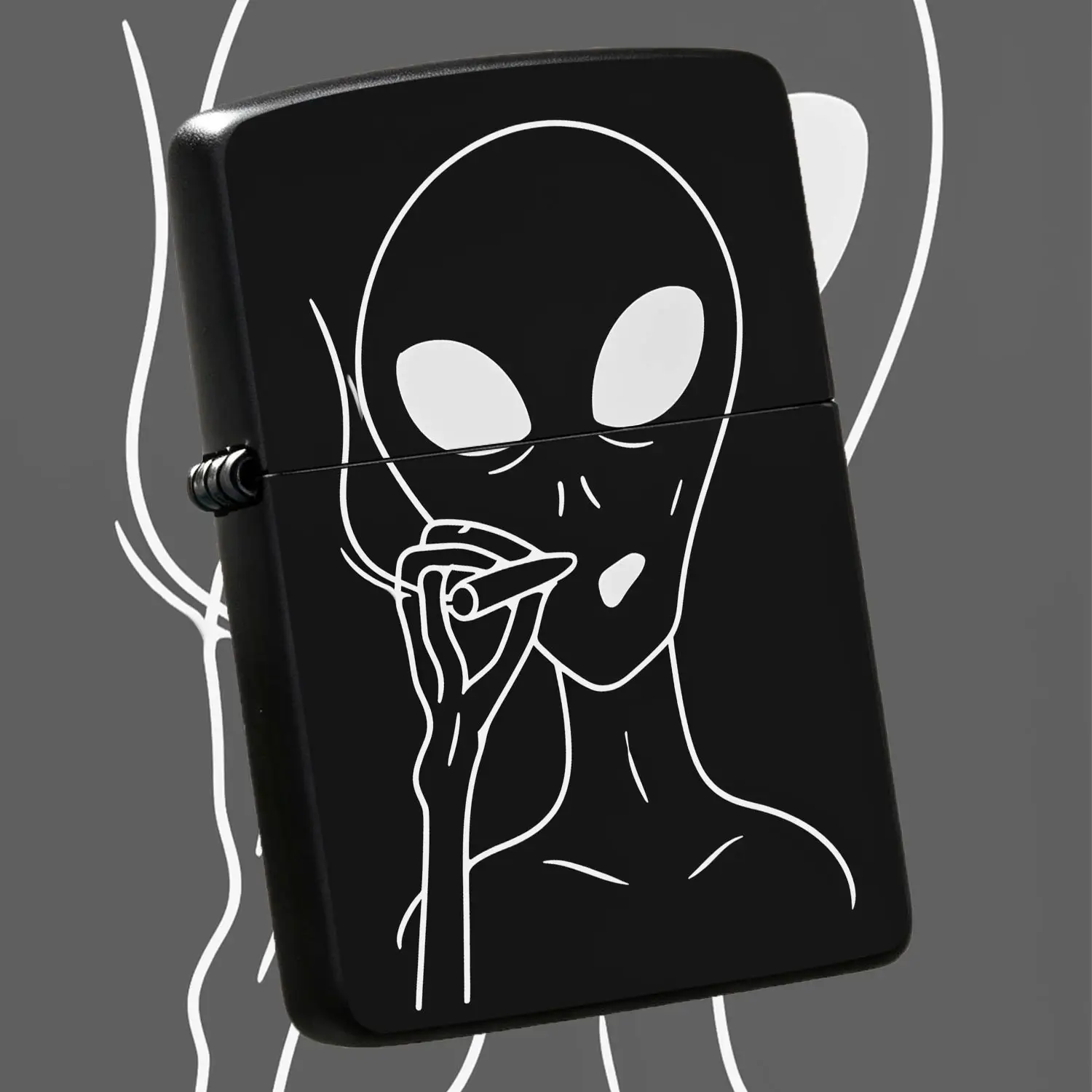 Stylish Alien Graphic Lighter, Minimalist Black White Line Art Design, Portable Compact Daily Use Igniter, Versatile For Camping Hiking Indoor Outdoor Activities, Unique Fun Exotic Style Accessory, Ideal Novelty Gift Fo A Humorous And Inter