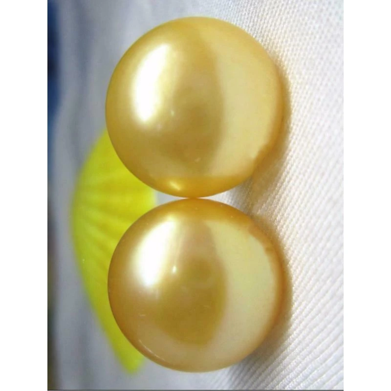 12-13 Mm AAA South Sea Golden Natural Women's Pearl Earrings 14K Yellow Gold Stud