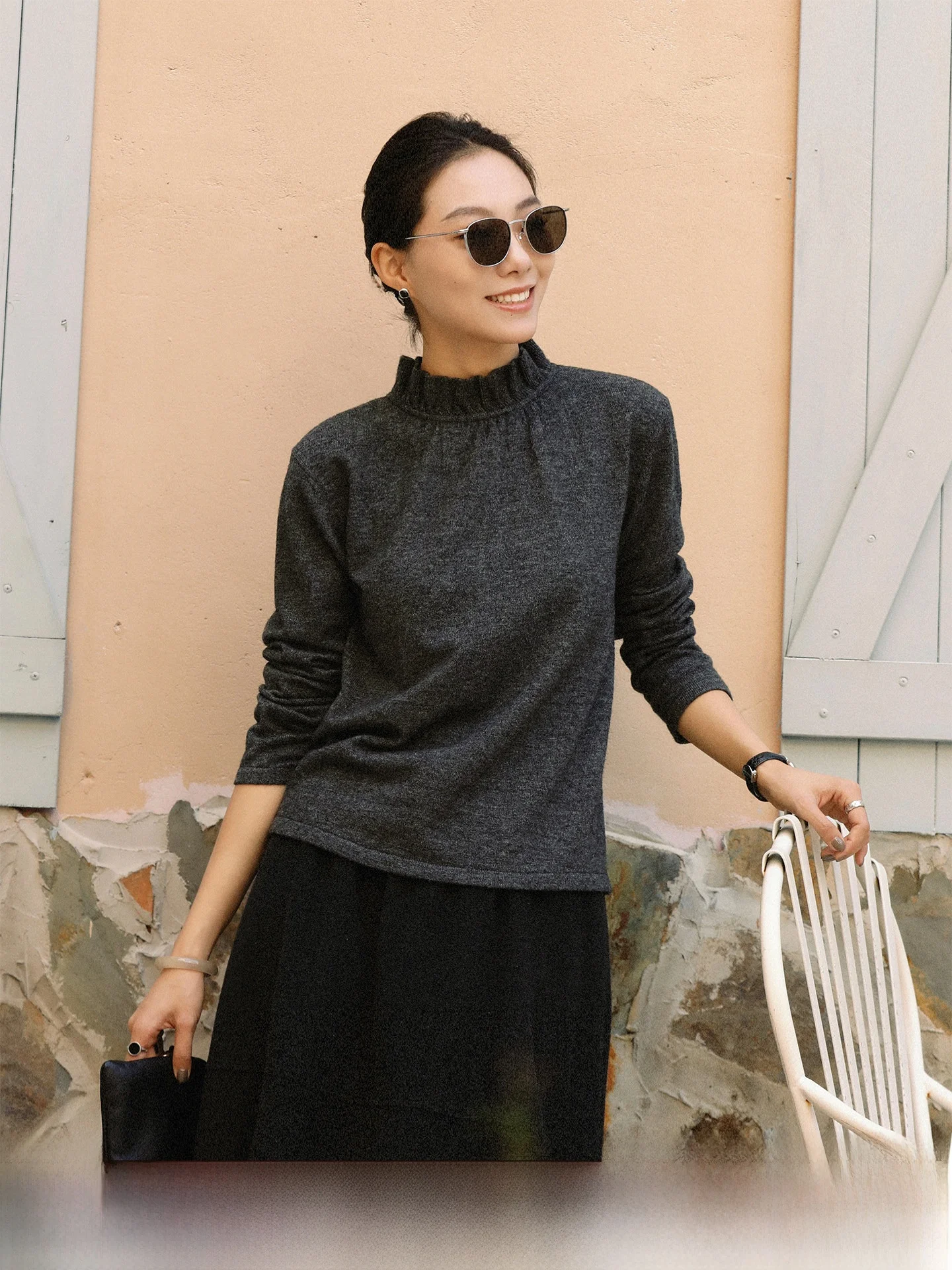 

Women's Wool Knitwear Casual Sle f High Collar Inner Wear Winter New Faion Wooden Design Warm Casual Long Sve