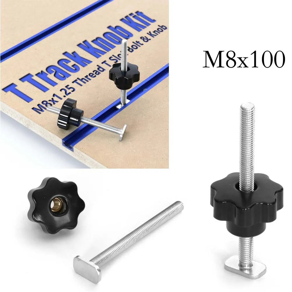 /M8x100mm /T /Track Bolt Knob Kit With Washers Steel T Slot Bolts For Woodworking Jigs Fixtures Fence Miter Gauge Hold Down Clam