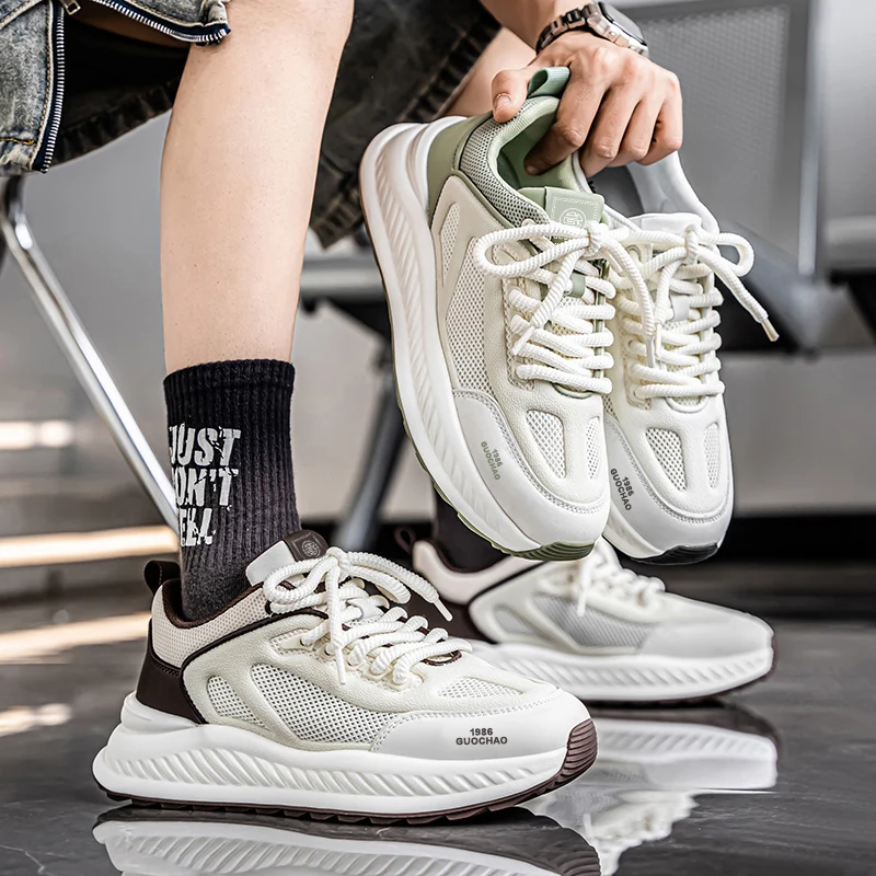 Men's Breathable Running Shoes 2026 New Style Hollow out Mesh Casual Versatile Youth Heightening Sports Trendy Footwear