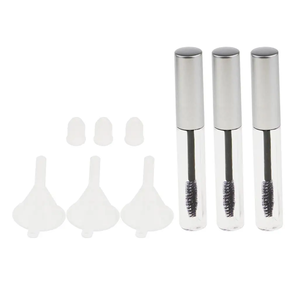 3x 10ml Empty Mascara Tube Vial/Bottle/Container W/ Funnels