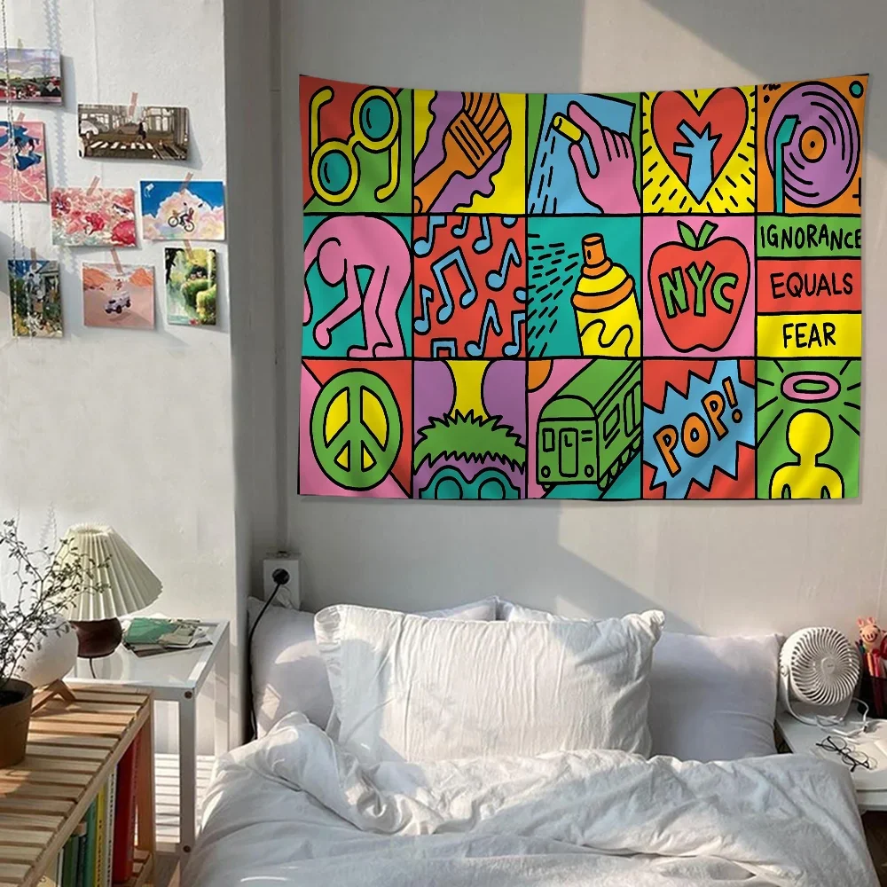 Robert-Haring-Works-Colorful-Print stampato grande arazzo da parete appeso tarocchi Hippie tappeti da parete dormitorio Cheap Hippie Wall Hanging