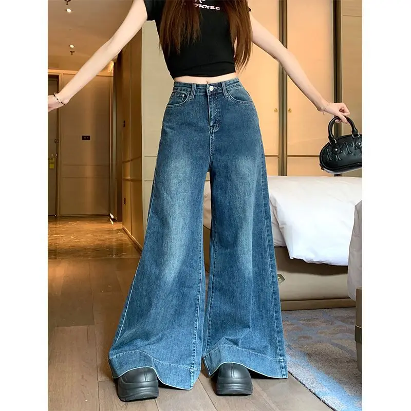 

Flared Palazzo Pants | Women's High Waisted Wide Leg Trouser Skirt, Stretch Retro Y2K Fall Pants