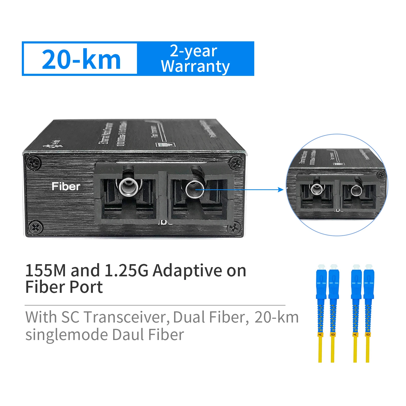 Micro Gigabit Fiber Media Converter, 10/100/1000Mbps Ethernet to SC, 1310nm SM 20km, DC 5V USB-C Powered, Ultra Compact