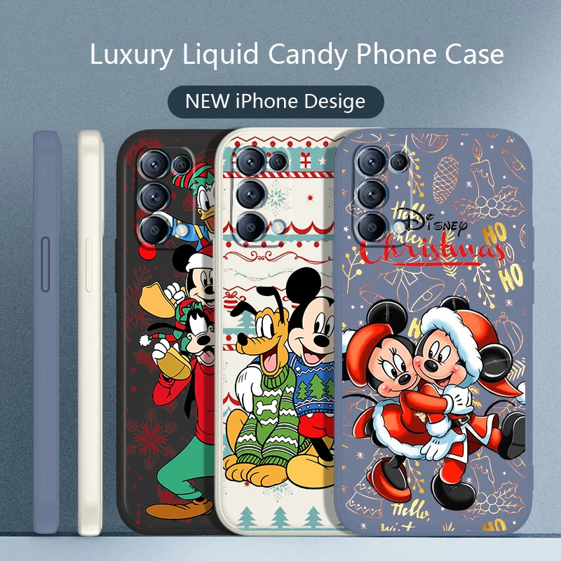 

Christmas Anime Mickey Phone Case For OPPO Find X5 X3 X2 neo Pro Lite A5 A9 2020 A96 4G 5G Liquid Rope Candy Color Cover