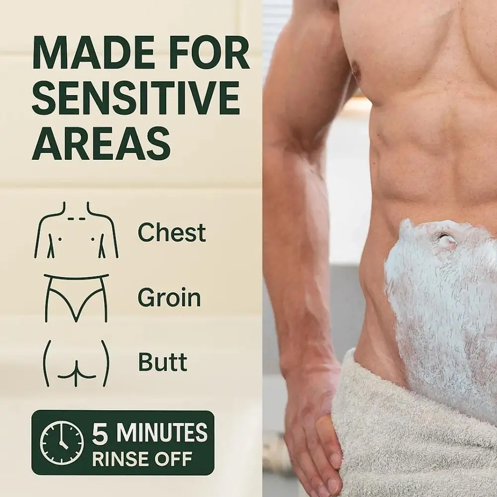 Men's Hair Removal Foam Mousse Painless No Razor Bumps Fast Acting Full Body Chest Back Legs Underarms Intimate Safe Body Care