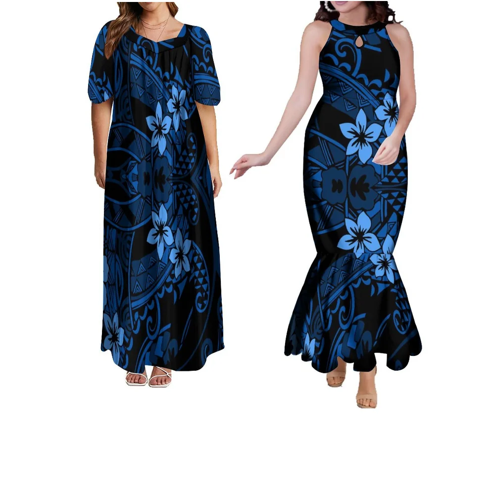 Verão de manga curta polinésia casal festa moda conjunto feminino vestido retro masculino casual gola alta camisa