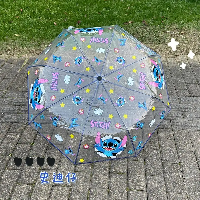 Disney Stitch Transparent Umbrella Cartoon Comics Cute Girl&Child Ultraviolet-proof Sunshade Fashion 3 Fold Kawaii Holiday Gifts