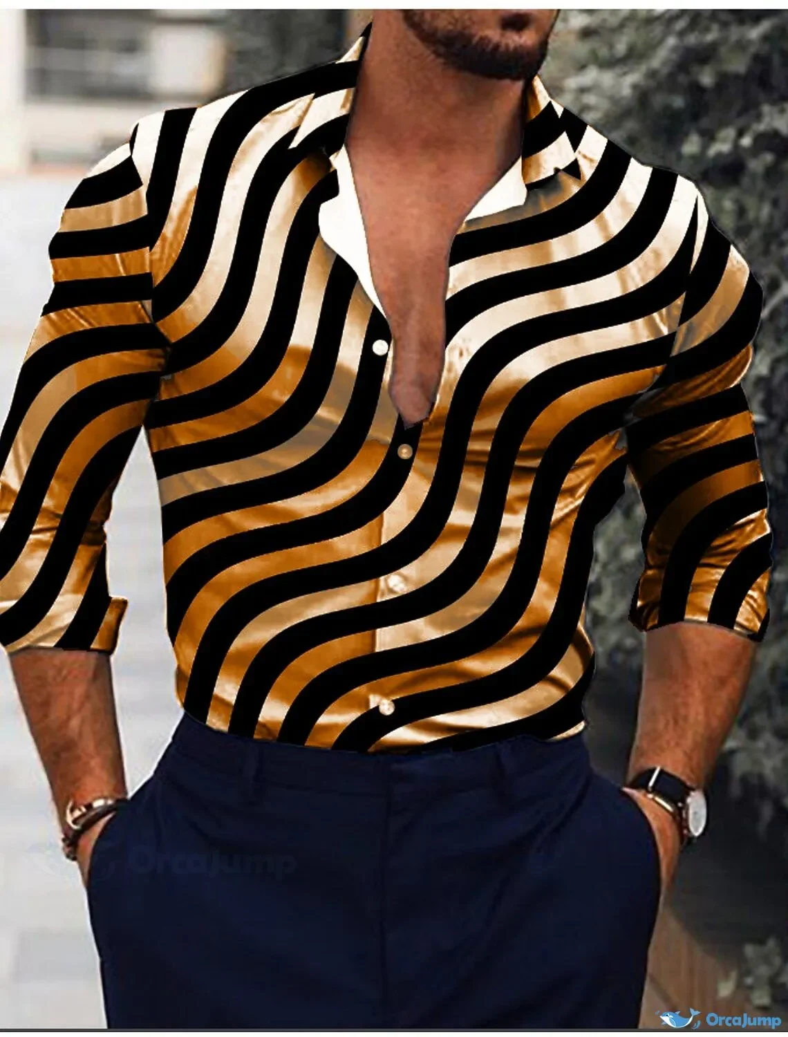 Men's 3D Stripe Print Formal Shirt Long Sleeve Casual Vacation Daily Wear Summer Spring Autumn Lapel 3D Print Shirt