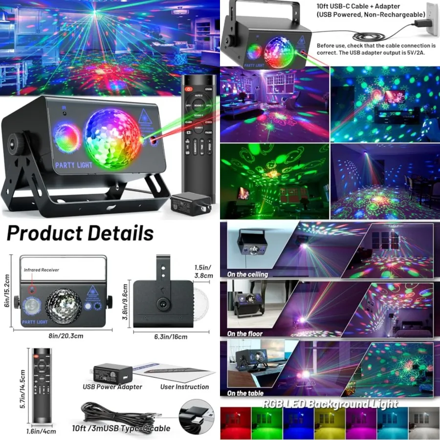 

Party Lights Dj Disco Ball Light, LED Stage Strobe Lights Sound Activated with Remote Control for Xmas Club Bar Parties Holiday