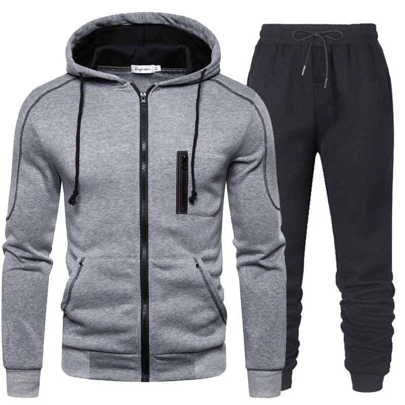 New men\'s sportswear two-piece set men\'s vertical zipper hoodie sports pants jogging sports suit men\'s sportswear two-piece set