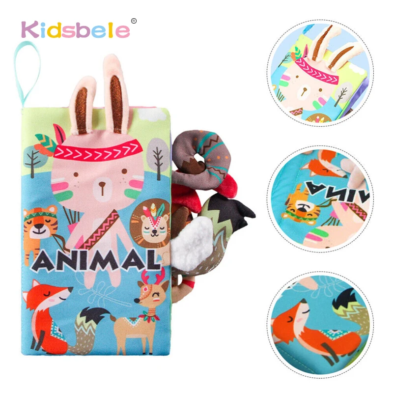 

Touch and Feel Crinkle Tail Books 3D Animal Tails Waterproof Toys Baby Stroller Sensory Toy