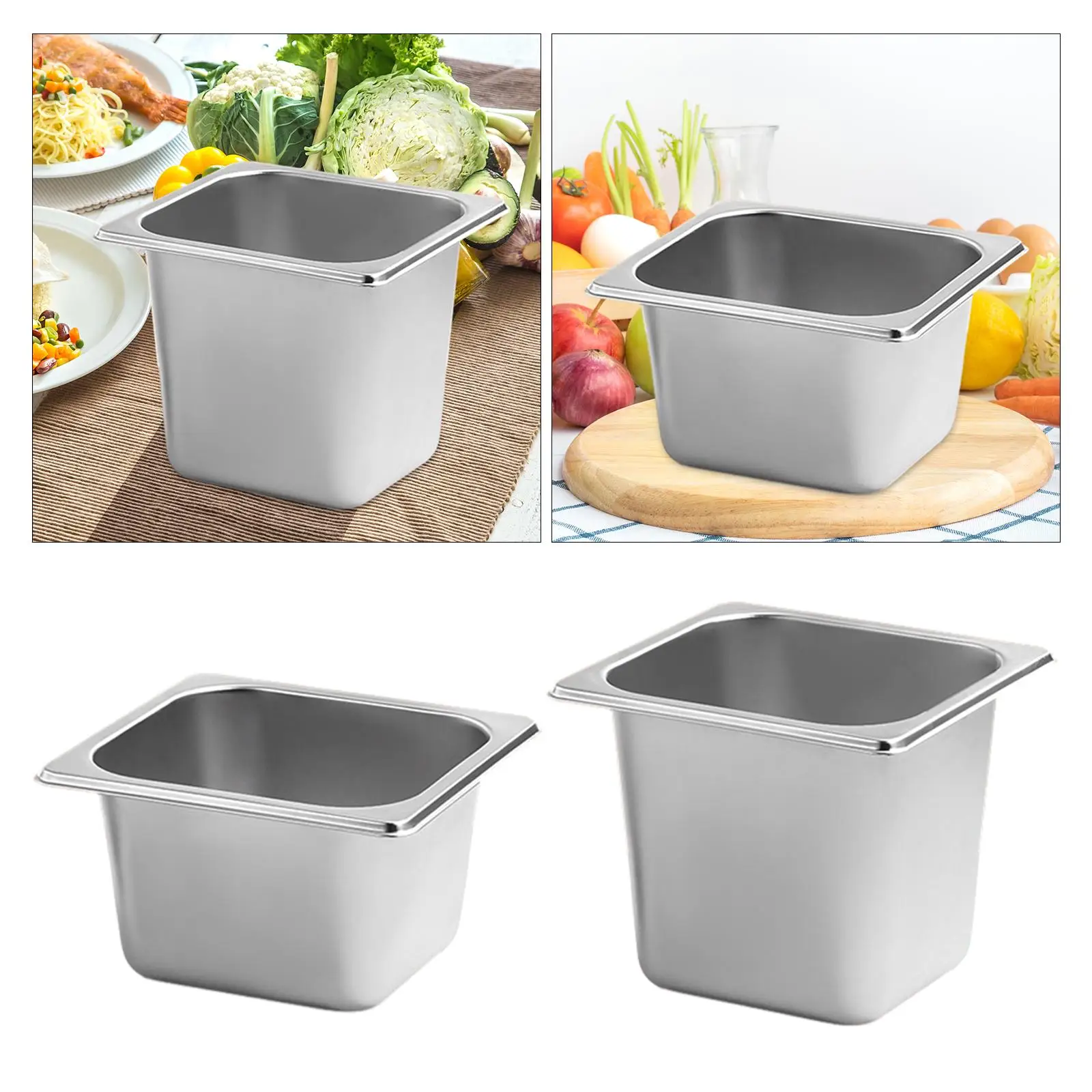 Stainless Steel Oven Tray 1/6 Size Catering Storage Metal Food Pan for Party Food Warmer Preparing Bread Crumb Dish Hotel Buffet